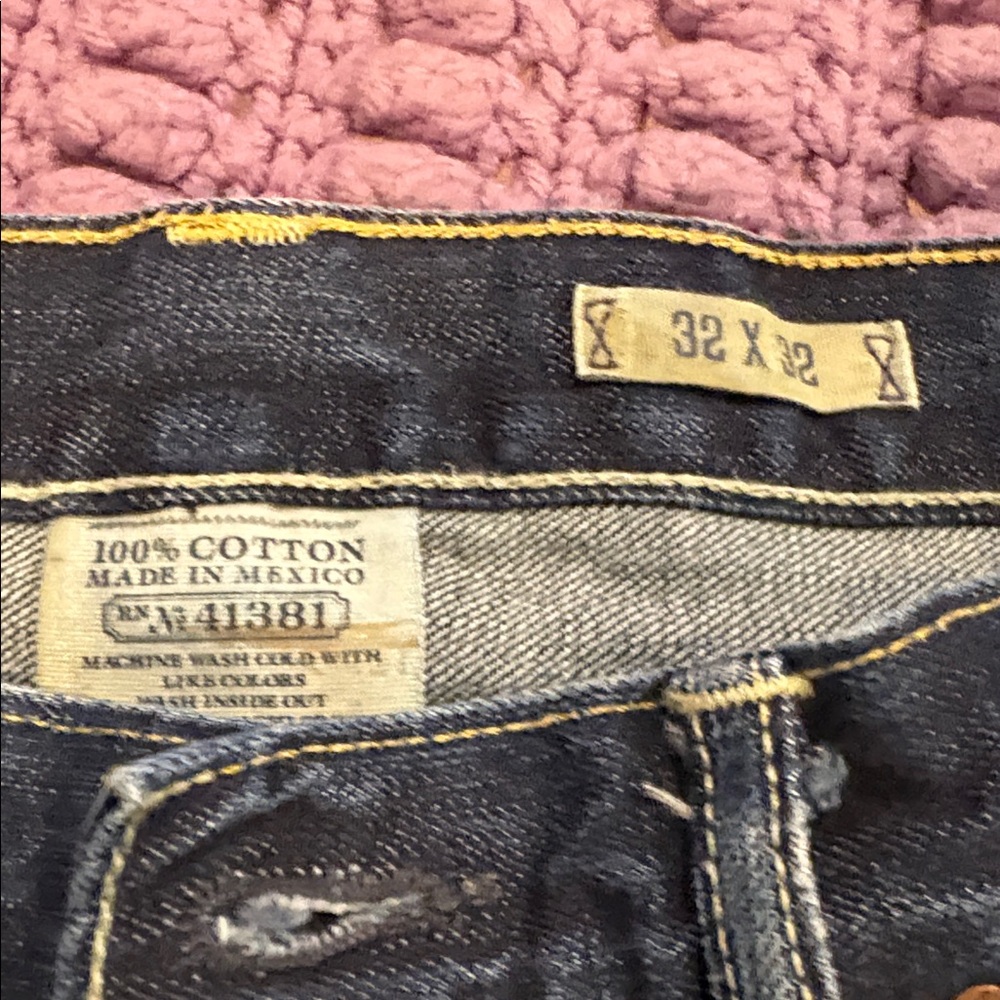Polo Ralph Lauren Dark Wash Denim Jeans - Yellow Stitch 32x 32 Rn41381 cotton - Picture 3 of 11